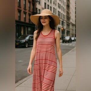 Zenobia-Bawas | Maxi Asymmetric Rouched White & Red Stripped Dress made in Italy